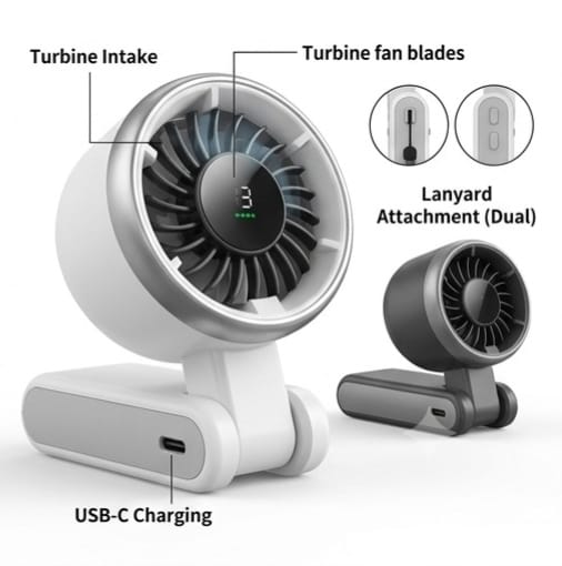 HD Display Turbine Fan – 5-Speed Foldable & Portable