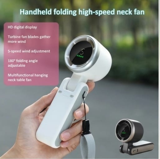 HD Display Turbine Fan – 5-Speed Foldable & Portable